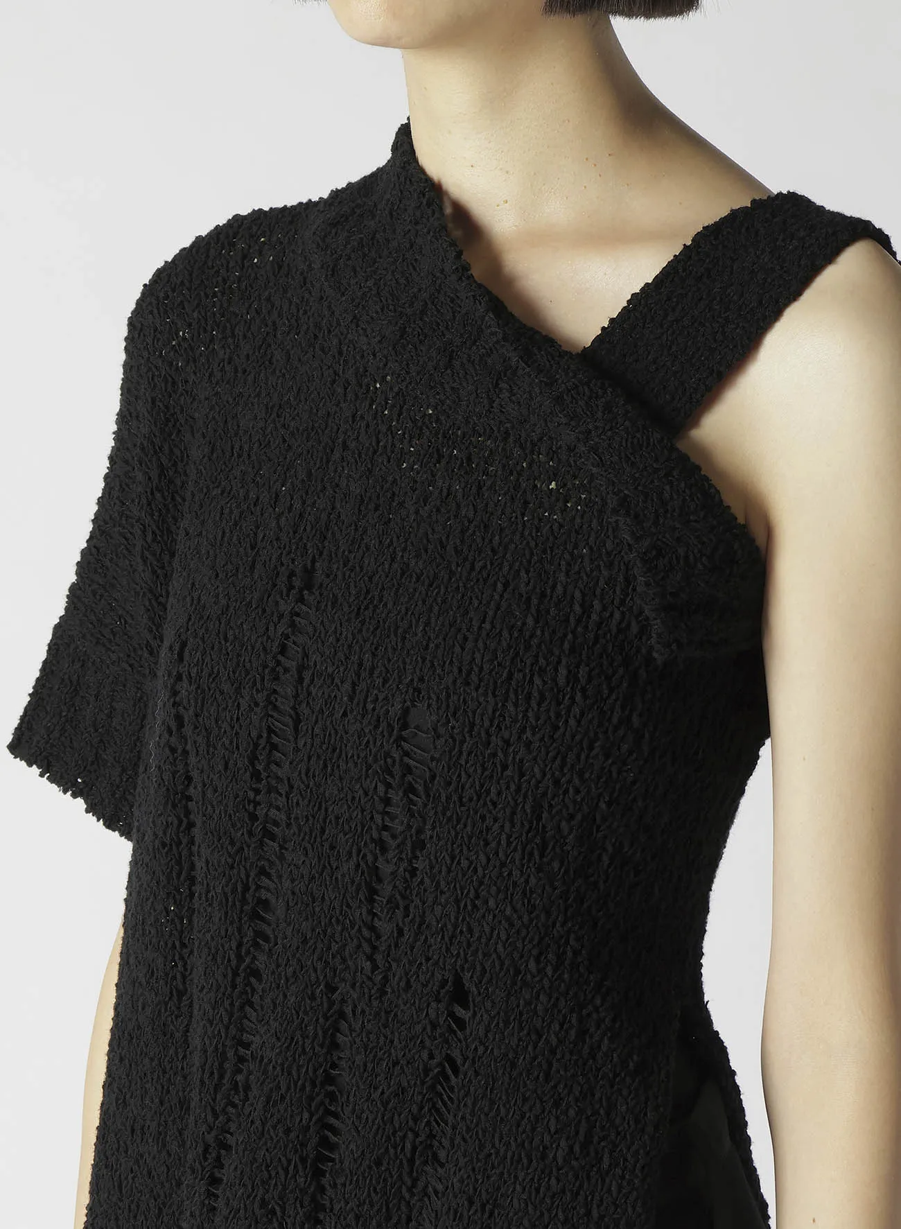 3G PLAIN STITCH/SLIP STITCH ASYMMETRIC SLV PULLOVER