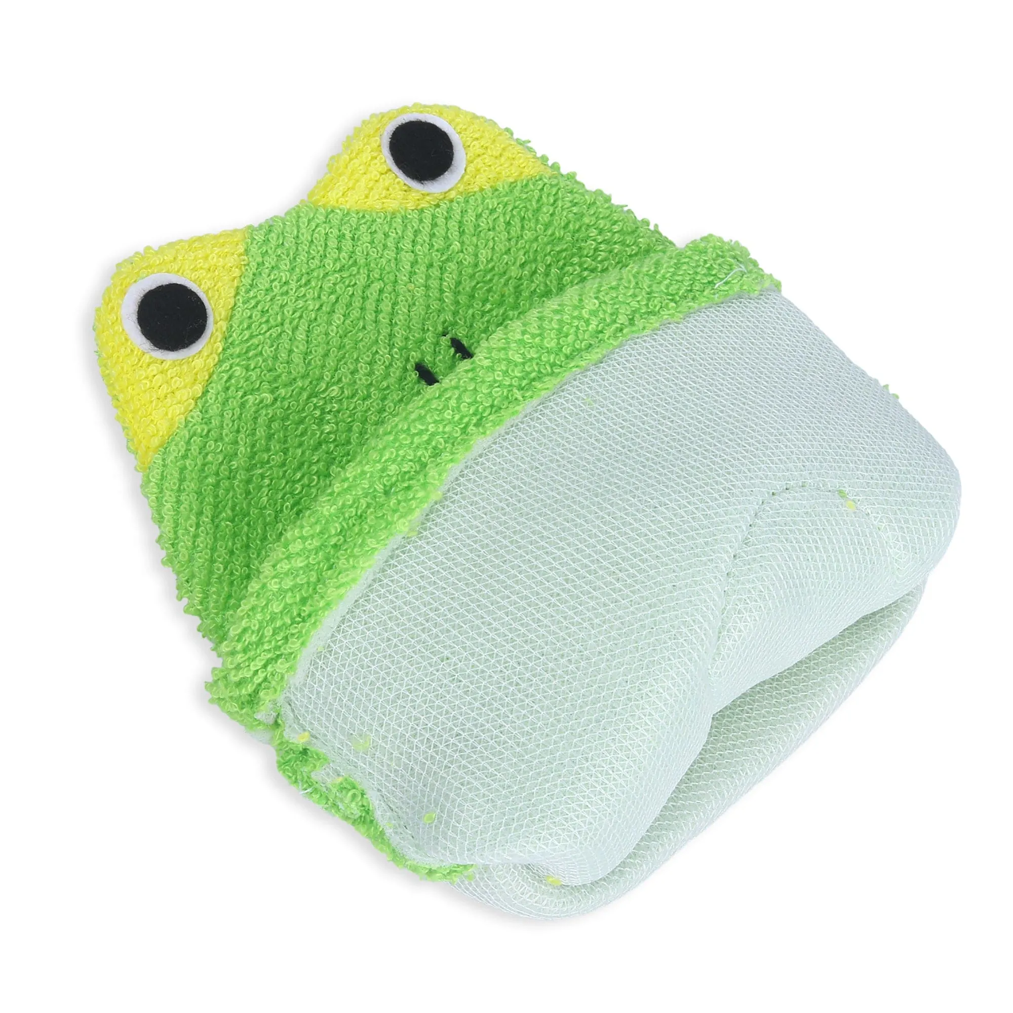 Baby Moo Mischievous Frog Bath Time Fun Hand Puppet Loofah Bath Glove - Green