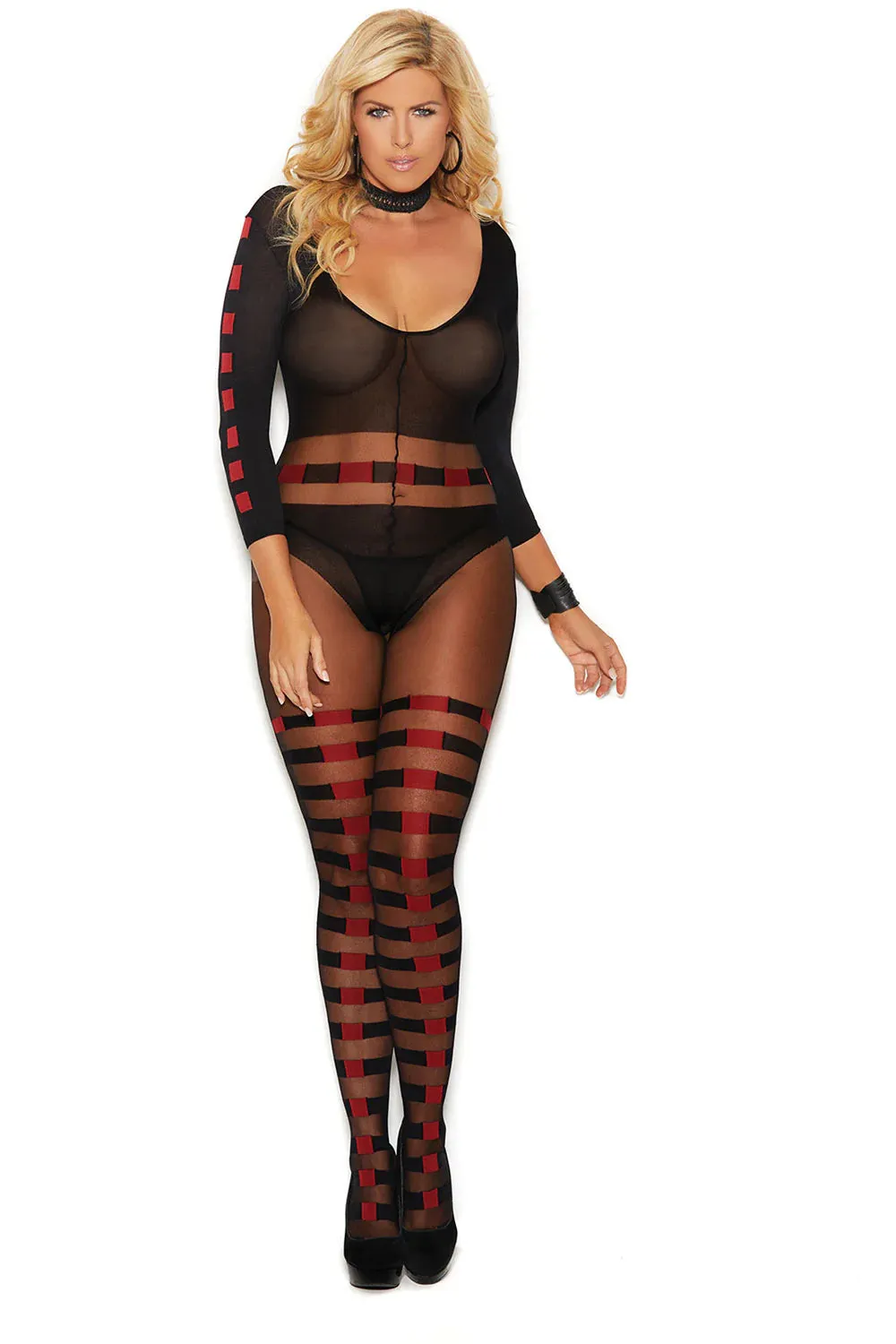 Opaque Striped Body Stocking