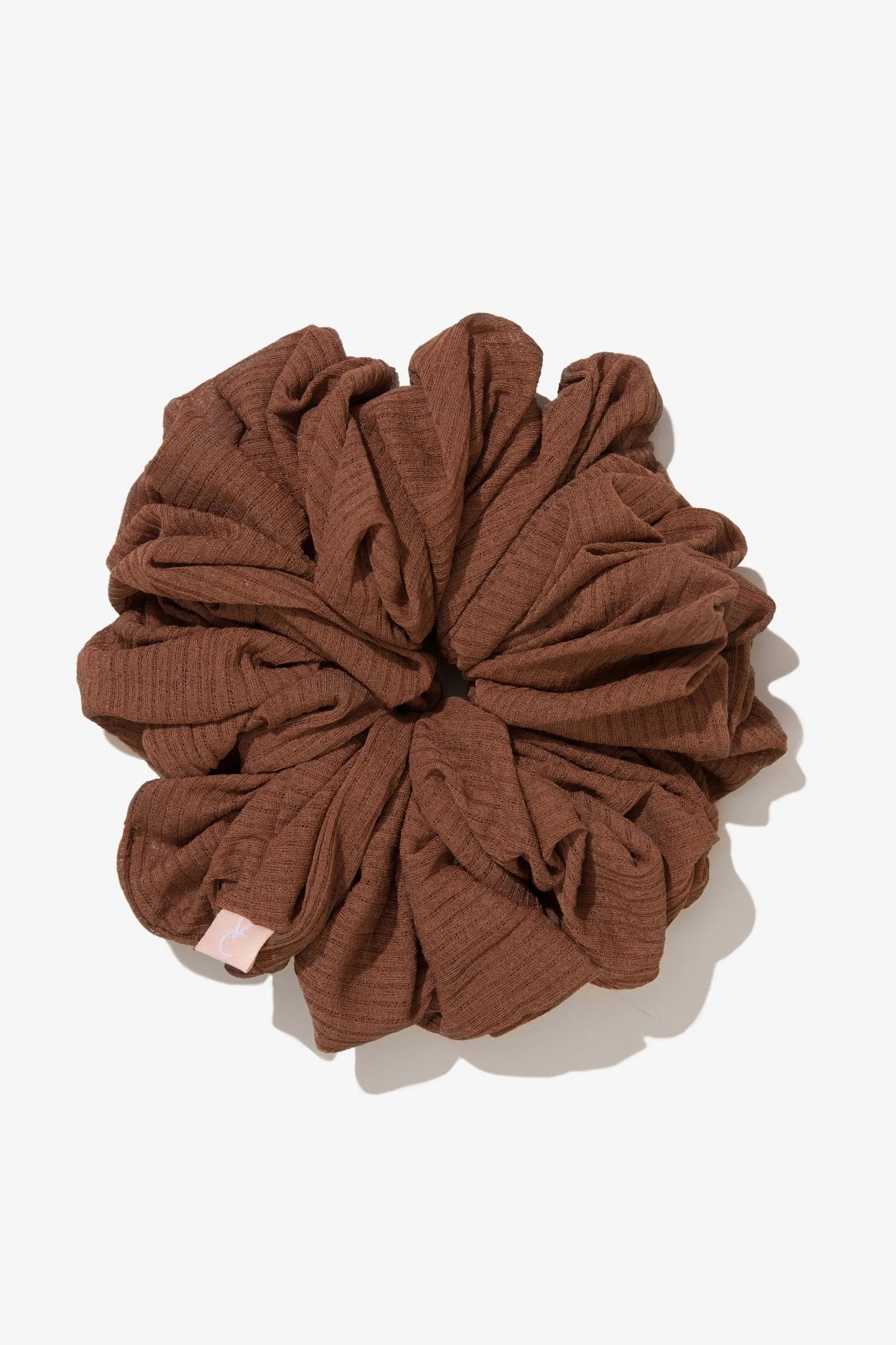 Ribbed Volume Scrunchie - Soft Brown