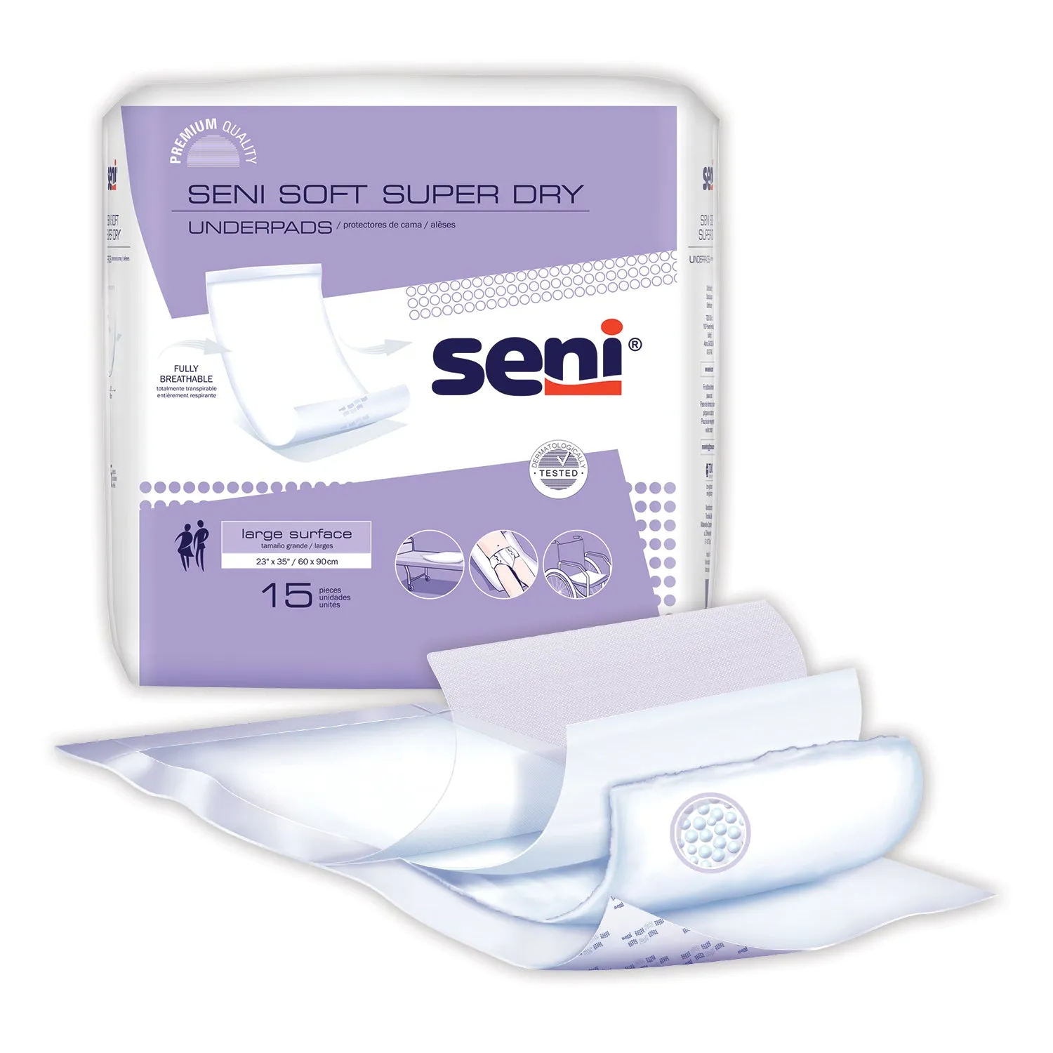 Seni Soft Super Dry Hygienic Underpads, 23" x 35", 15/PK