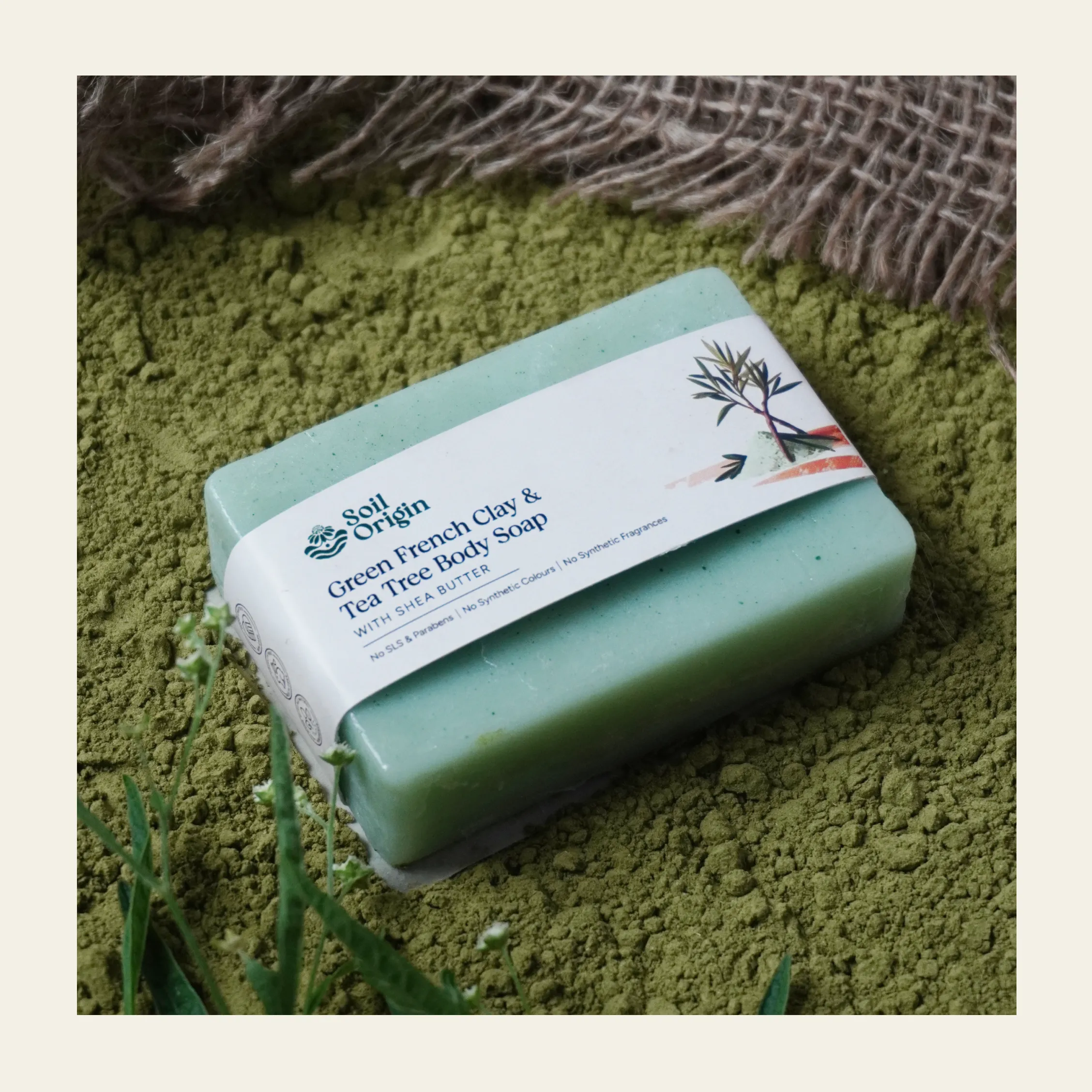 Soil Origin Green French Clay & Tea Tree Body Soap with Shea Butter - 100 Gm