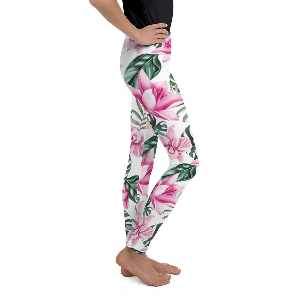 Tropical Floral White Youth Leggings