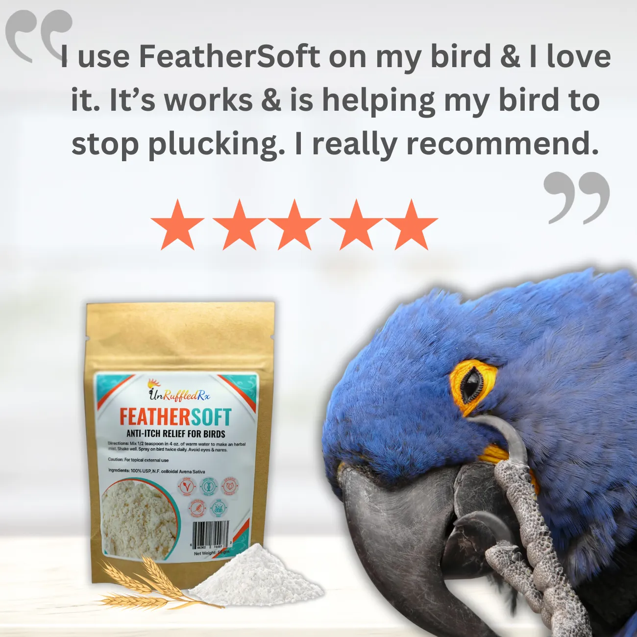 UnRuffledRx FeatherSoft Oat Bath Itchy Bird Relief Mix, 2 oz.