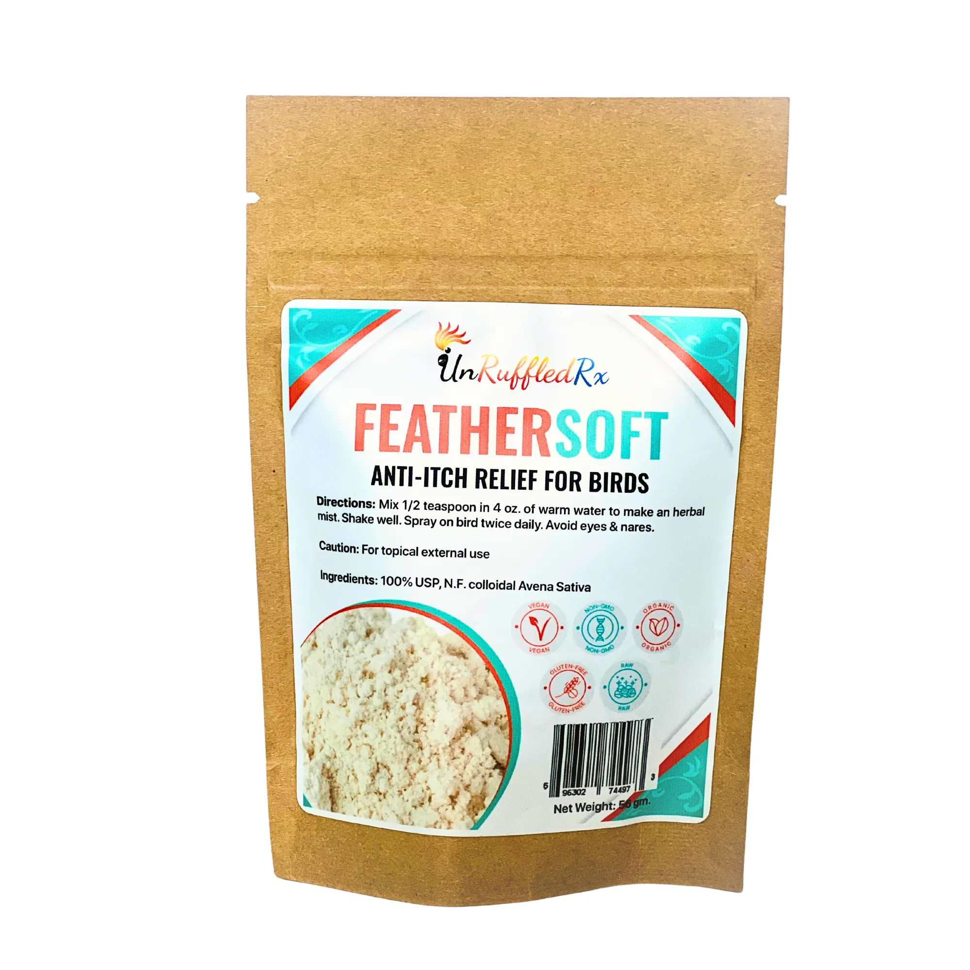 UnRuffledRx FeatherSoft Oat Bath Itchy Bird Relief Mix, 2 oz.