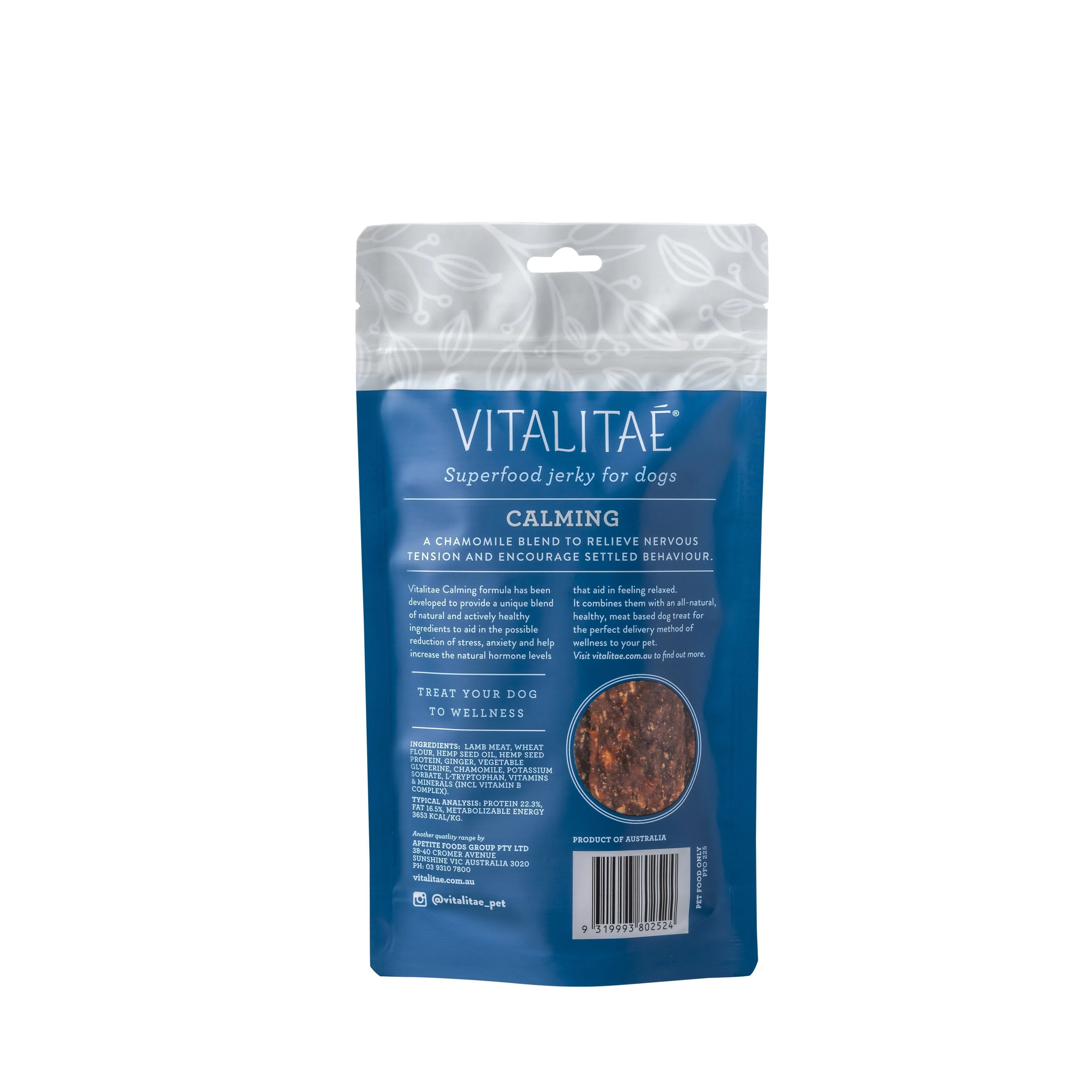 Vitalitae Calming Superfood Jerky Dog Treats with Hemp Seed Oil 150g